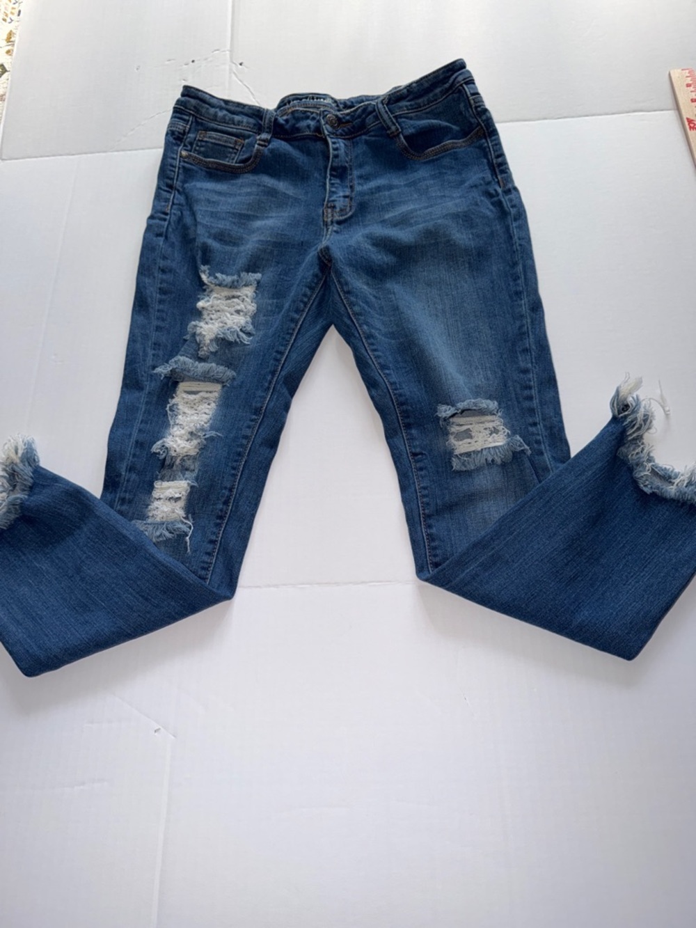 Machine Dark Blue Distressed Skinny Jeans SEE MEASUREMENTS RUN SMALL